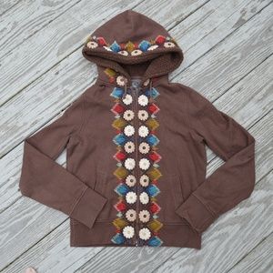 Lucky Brand medium brown flower embellished hoodie